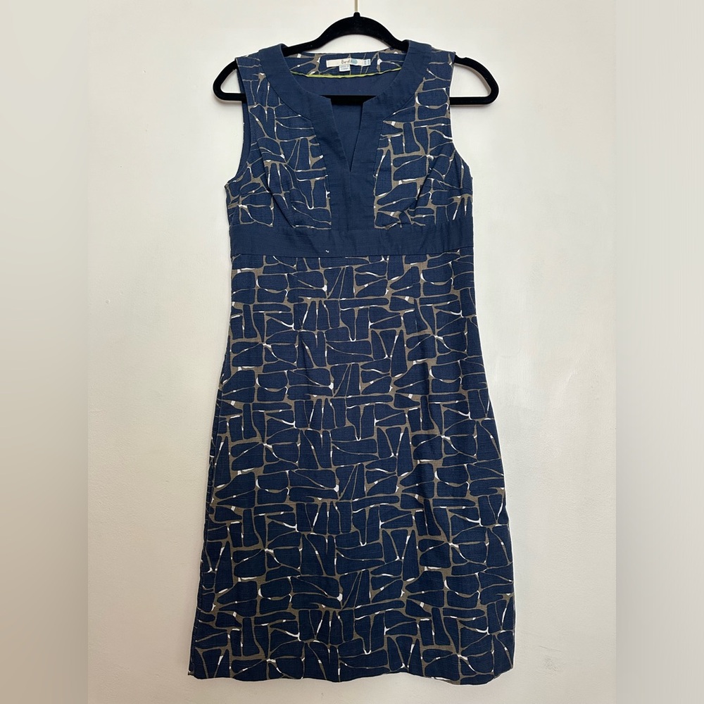 Boden Womens A-Line Notch Neck Shift Sheath Navy and Tan  Dress